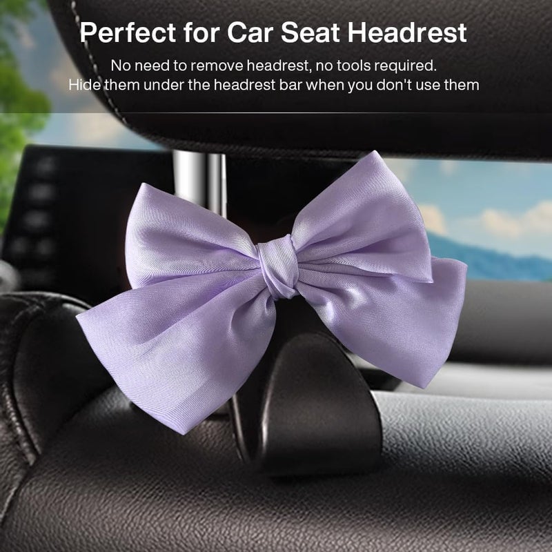 LIFOPY 2 Pack Car Purse Hooks, Cute Bow Car Seat Headrest Hook Hanger for Purses and Bags, Space-Saving Car Accessory (Light purple) - Image 3